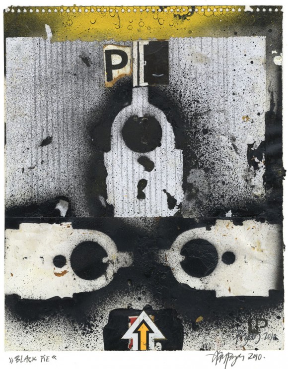 Lars Pryds: "Black Pie", 2010. Akryl og collage på papir, 28x23 cm.