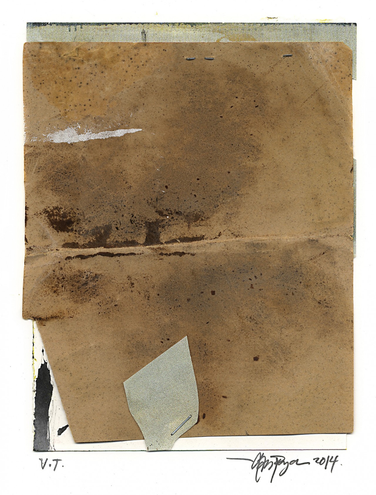 "Uden Titel (Untitled)" (Komposition med sandpapir), 2014. Maleri/collage på papir, ca. 19 x 14 cm.