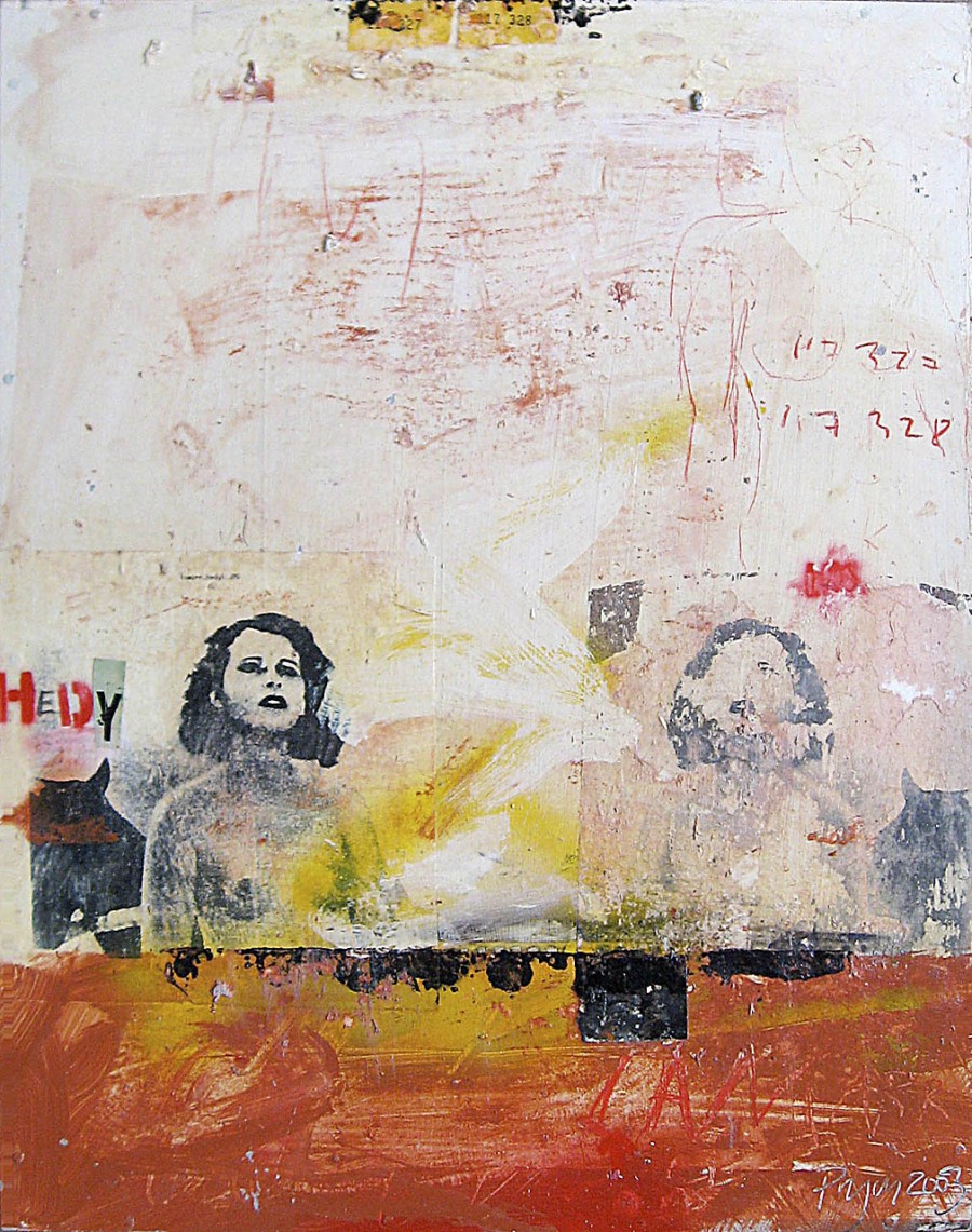 Lars Pryds: "Hedy for >Music #4", 2003. Painting/collage on plywood, 61 x 48 cm. 