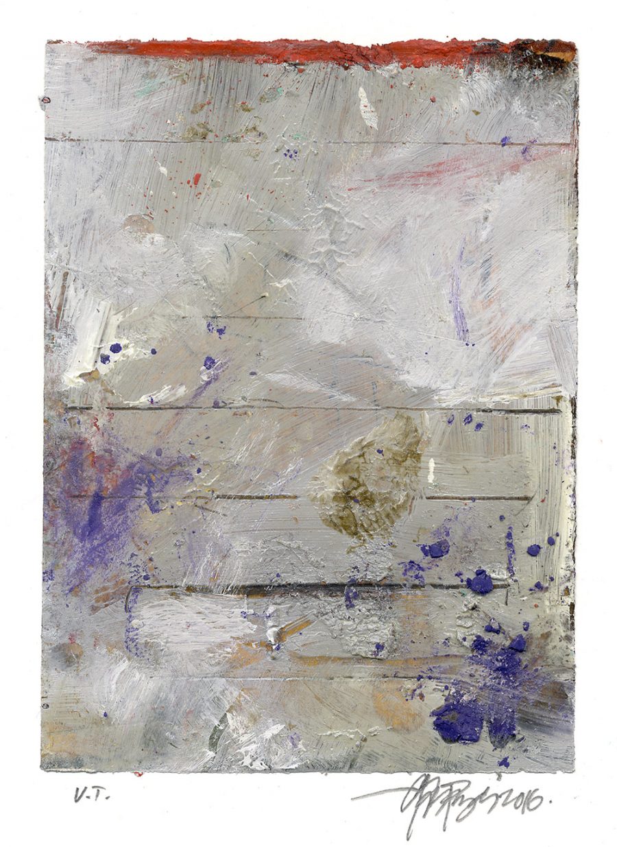 Lars Pryds: "Uden titel (grey)", 2016. Maleri/collage på papir, 19 x 14,1 cm. Foto: Lars Pryds.