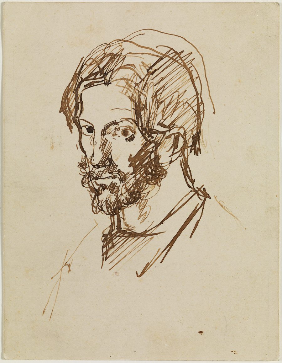 Picassos selvportræt som ca. 20-årig, tegnet i 1901. Pen og blæk på pap. Foto: Museo Picasso, Barcelona 
