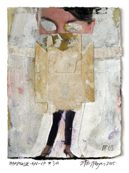 Lars Pryds: "Papkasse-Pin-up #3", 2005. Collage på papir, 19 x 14 cm. Indr. 33 x 27,5 cm.