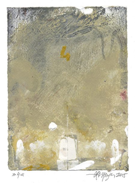 Lars Pryds: "4", 2015. Tegning/maleri/collage på papir. 19,2 x 14 cm.
