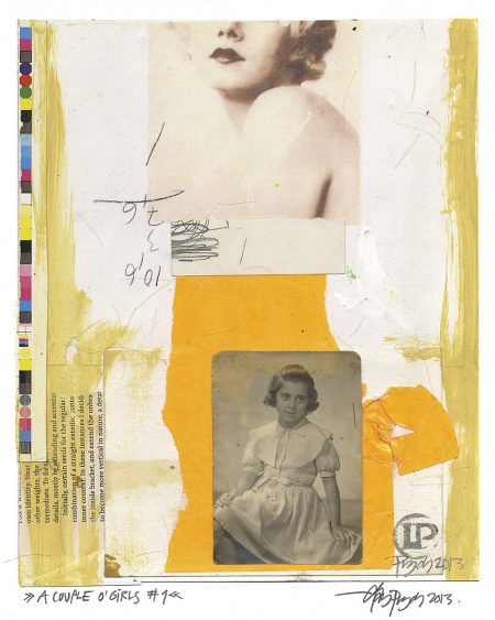 Lars Pryds: "A Couple o' Girls #1", 2013. Collage på papir, 28 x 23 cm.