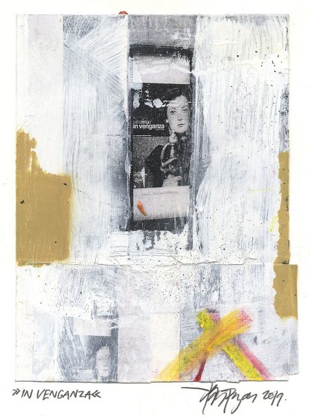 Latrs Pryds: "In venganza", 2019. Collage på papir, 18,9 x 14,5 cm. Foto: Lars Pryds