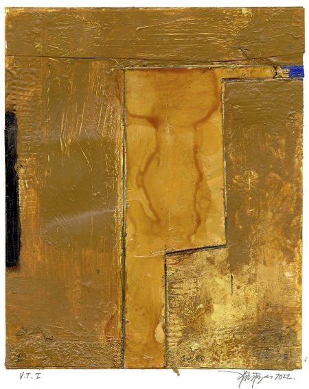 Lars Pryds: Uden titel #I, 2022. Acryl, shellak, blyant og collage på papir.  Ca. 28 x 23 cm.
