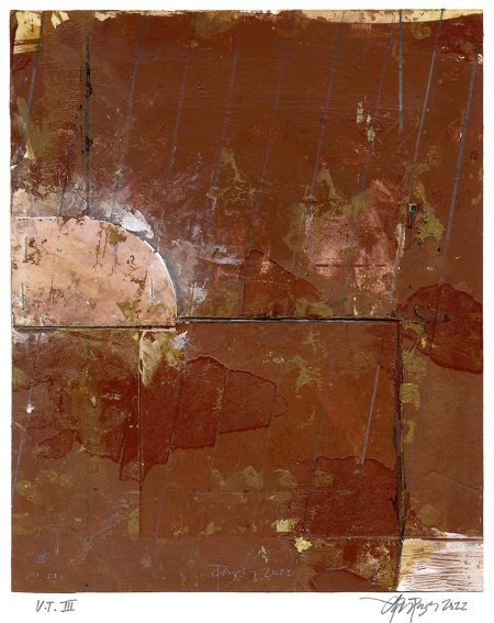 Lars Pryds: Uden titel #III, 2022. Acryl, shellak, blyant og collage på papir. Ca. 28 x 23 cm.