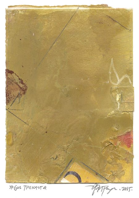 Lars Pryds: “Gul trekant”, 2015. Collage på papir. 19,5 x 14,2 cm.