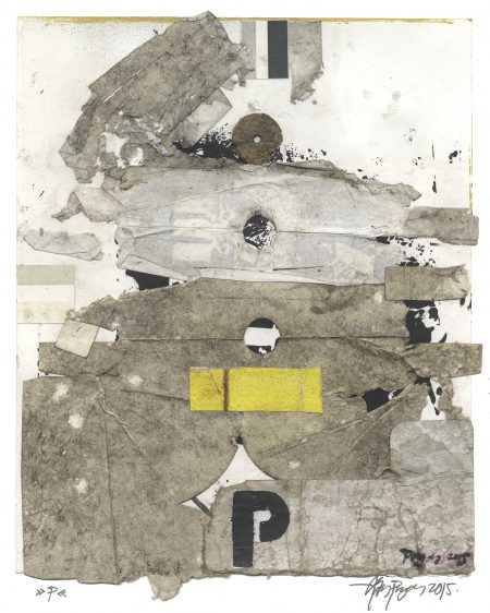 Lars Pryds: “P”, 2015. Collage på papir, 29,8 x 23,7 cm. PRIVATEJE