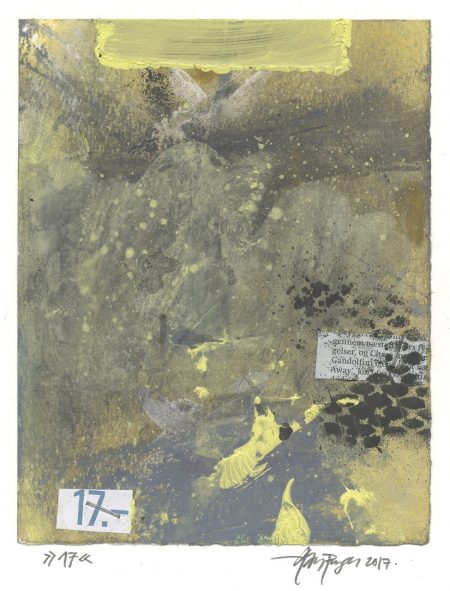 Lars Pryds: "17", 2017. Maleri/collage på papir, 18 x 14,2 cm. Foto: Lars Pryds.