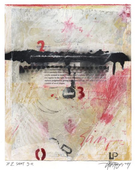Lars Pryds: "2 samt 3", 2014. Maleri/collage på papir, ca. 28,2 x 23 cm. Foto: Lars Pryds.