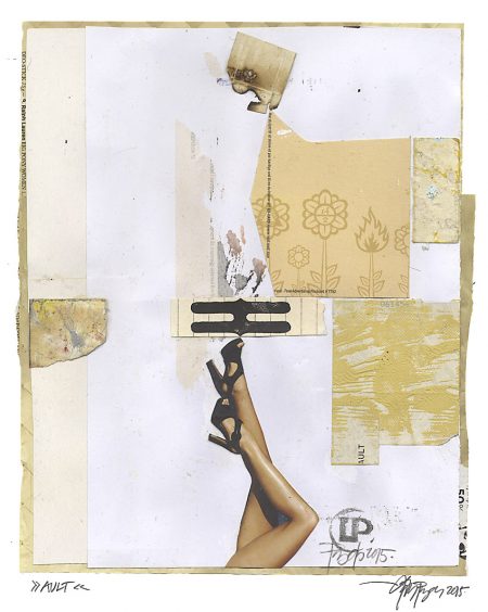 Lars Pryds: "AULT", 2015. Maleri/collage på papir, ca. 28,7 x 24,4 cm.