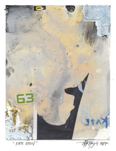 Lars Pryds: "Kate Open", 2017. Maleri/collage på papir, 18,2 x 14,2 cm. Foto: Lars Pryds.