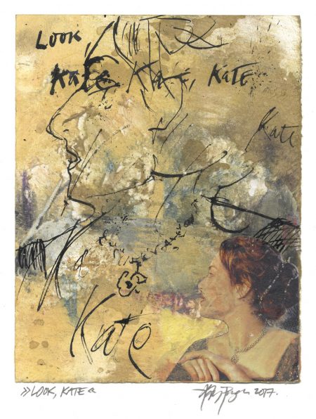 Lars Pryds: "Look, Kate", 2017. Maleri/collage på papir, 18 x 14 cm. Foto: Lars Pryds.
