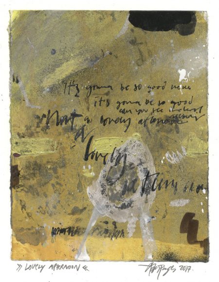 Lars Pryds: "(What A) Lovely Afternoon", 2017. Maleri/collage på papir, 18 x 14,3 cm. Foto: Lars Pryds.