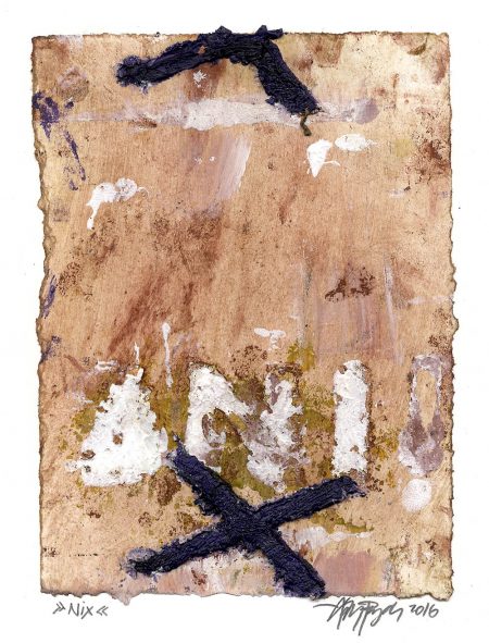 Lars Pryds: "NIX", 2016. Maleri/collage på papir, 19,5 x 14,3 cm. Foto: Lars Pryds.