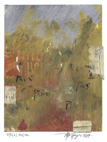 Lars Pryds: "Plus Plus", 2017. Maleri/collage på papir, 18,1 x 14,3 cm. Foto: Lars Pryds.