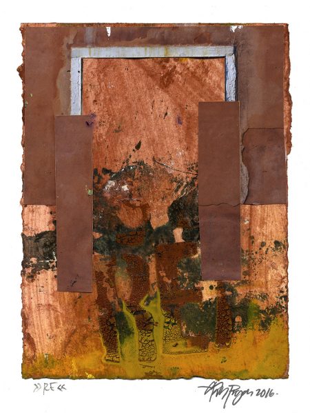 Lars Pryds: "RE", 2016. Maleri/collage på papir, 18,8 x 14,6 cm. Foto: Lars Pryds.