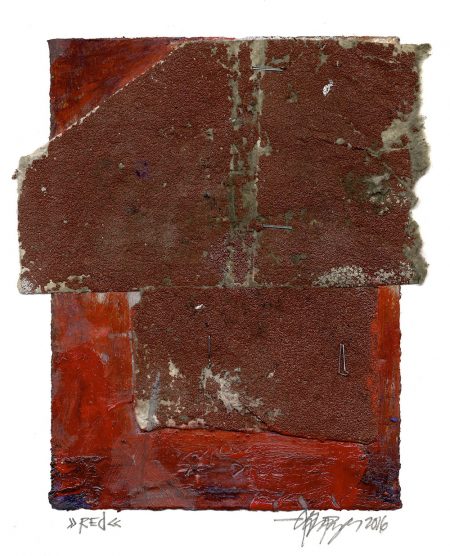 Lars Pryds: "RED", 2016. Maleri/collage på papir, 19,1 x 16,8 cm. Foto: Lars Pryds.