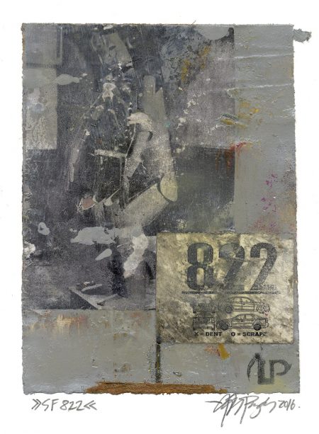 Lars Pryds: "SF822", 2016. Maleri/collage på papir, 19 x 14,9 cm.