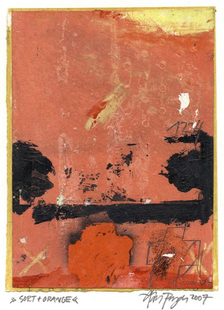Lars Pryds: “Sort + orange”, 2007. Collage på papir. 18 x 13,5 cm.
