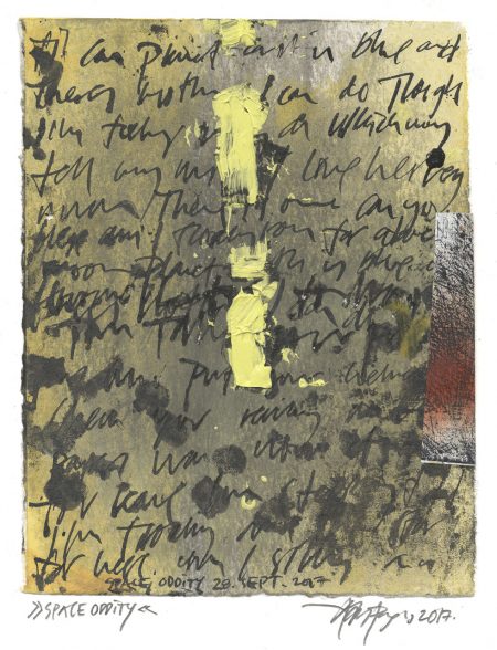 Lars Pryds: "Space Oddity", 2017. Maleri/collage på papir, 18,1 x 14,3 cm. Foto: Lars Pryds.