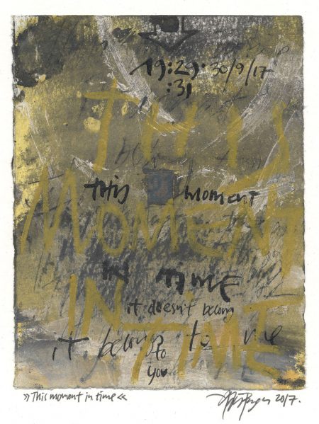 Lars Pryds: "This Moment in Time", 2017. Maleri/collage på papir, 18,1 x 14,1 cm. Foto: Lars Pryds.