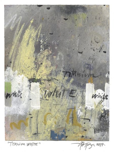 Lars Pryds: "Titanium White", 2017. Maleri/collage på papir, 18 x 14 cm. Foto: Lars Pryds.