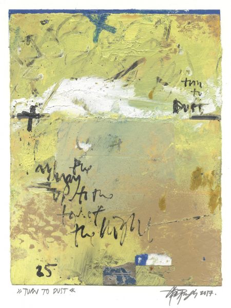 Lars Pryds: "Turn to Dust", 2017. Maleri/collage på papir, 18,4 x 14,2 cm. Foto: Lars Pryds.