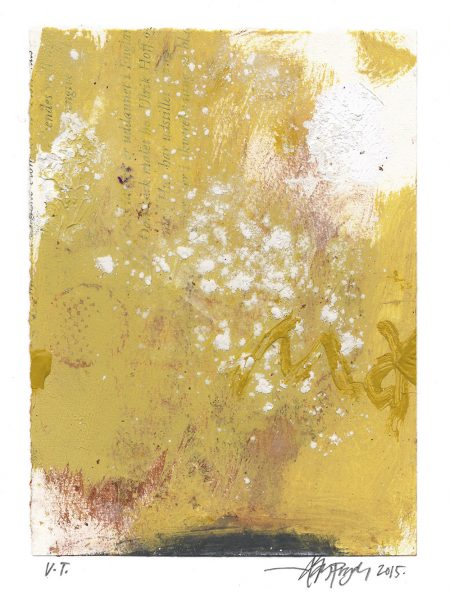 Lars Pryds: "Uden titel (okker)", 2016. Maleri/collage på papir, 19,1 x 14 cm. Foto: Lars Pryds.