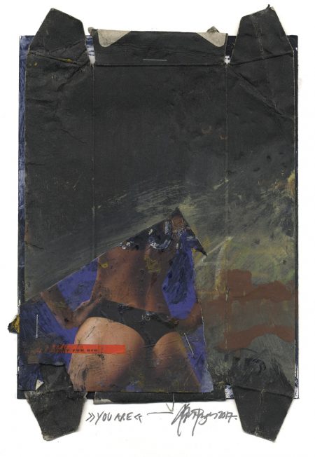 Lars Pryds: "You Are", 2017. Maleri/collage på papir, 21,9 x 14,2 cm.
