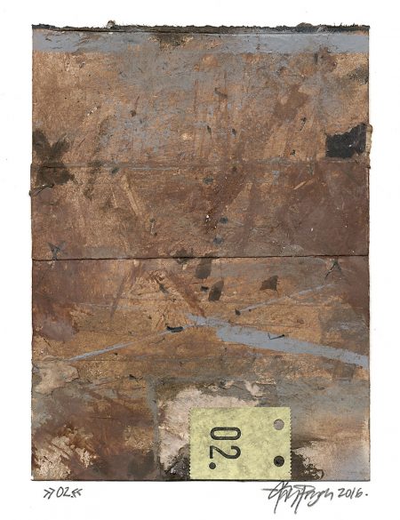 Lars Pryds: "02", 2016. Maleri/collage på papir, ca. 19,1 x 14,2 cm. Foto: Lars Pryds.