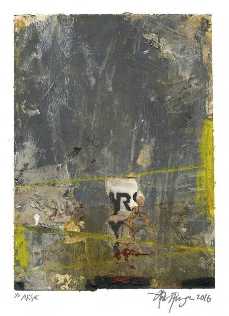 Lars Pryds: "ARS", 2016. Maleri/collage på papir, 19,2 x 14 cm. Foto: Lars Pryds.