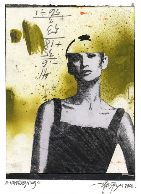 Lars Pryds: Hovedregning, 2020. Collage på papir, 19 x 14 cm. Foto: Lars Pryds