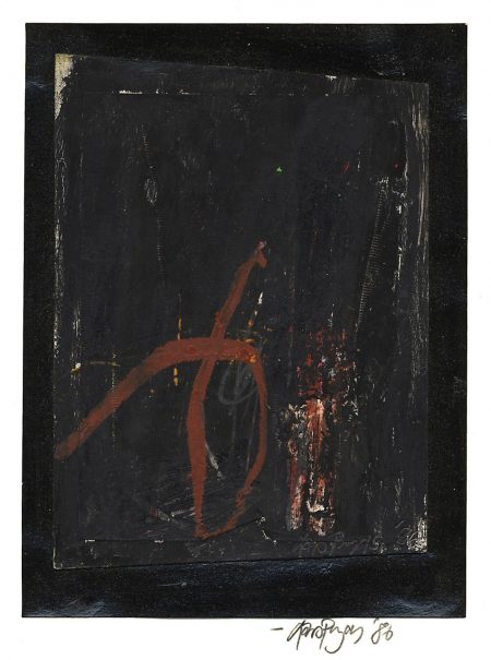 Lars Pryds: Uden titel (sort) 1986. Collage/kridt/tusch på papir, 16 x 12 cm. Foto: Lars Pryds