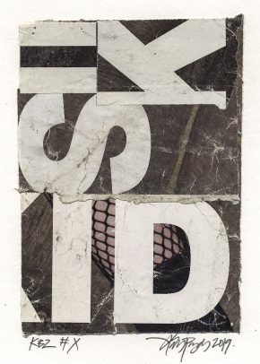 Lars Pryds: "Kleine Berliner Zeichnung # X", 2019. Collage på papir, ca. 14,8 x 10,5 cm. Skabt under legatophold i Jyllands-Postens lejlighed i Berlin, april måned 2019. Foto: Lars Pryds