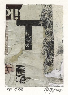 Lars Pryds: "Kleine Berliner Zeichnung # XVIII", 2019. Collage på papir, ca. 14,8 x 10,5 cm. Skabt under legatophold i Jyllands-Postens lejlighed i Berlin, april måned 2019. Foto: Lars Pryds