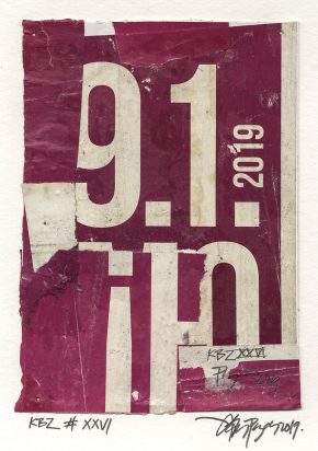 Lars Pryds: "Kleine Berliner Zeichnung # XXVI", 2019. Collage på papir, ca. 14,8 x 10,5 cm. Skabt under legatophold i Jyllands-Postens lejlighed i Berlin, april måned 2019. Foto: Lars Pryds