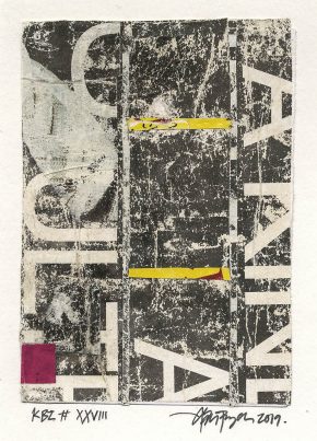 Lars Pryds: "Kleine Berliner Zeichnung # XXVIII", 2019. Collage på papir, ca. 14,8 x 10,5 cm. Skabt under legatophold i Jyllands-Postens lejlighed i Berlin, april måned 2019. Foto: Lars Pryds