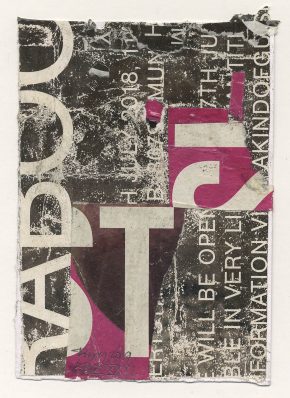 Lars Pryds: "Kleine Berliner Zeichnung # XXXI", 2019. Collage på papir, ca. 14,8 x 10,5 cm. Skabt under legatophold i Jyllands-Postens lejlighed i Berlin, april måned 2019. Foto: Lars Pryds