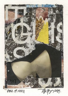 Lars Pryds: "Kleine Berliner Zeichnung # XXXIII", 2019. Collage på papir, ca. 14,8 x 10,5 cm. Skabt under legatophold i Jyllands-Postens lejlighed i Berlin, april måned 2019. Foto: Lars Pryds