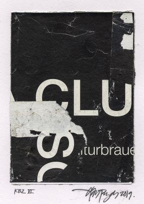 Lars Pryds: "Kleine Berliner Zeichnung # VI", 2019. Collage på papir, ca. 14,8 x 10,5 cm. Skabt under legatophold i Jyllands-Postens lejlighed i Berlin, april måned 2019. Foto: Lars Pryds