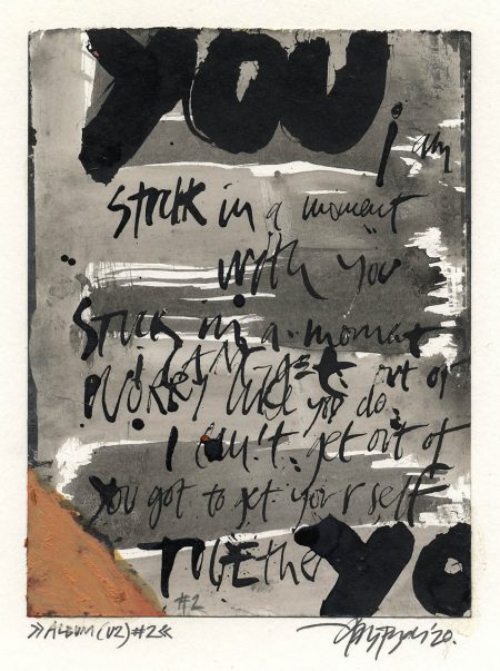 Lars Pryds: Album (U2) #2, 2020. Tusch, blyant, kridt og collage på papir. Fra en serie på 11 værker, skabt til hvert enkelt nummer på U2-albummet "All That You Can't Leave Behind".