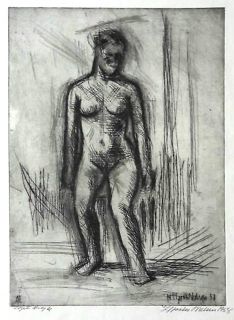 Søren Hjorth Nielsen (1901-1983): Siddende model, 1958. Koldnålsradering.