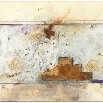 LarsPryds: Berlin-skitse #2, 2019. Tusch, blyant, acryl og collage på papir, 13,8 x 21,2 cm.  Foto: Lars Pryds