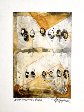 Lars Pryds: Fra serien "Space Oddity", 2023. Tusch, blyant og shellak på papir, ca 15 x 10 cm. Foto: Lars Pryds